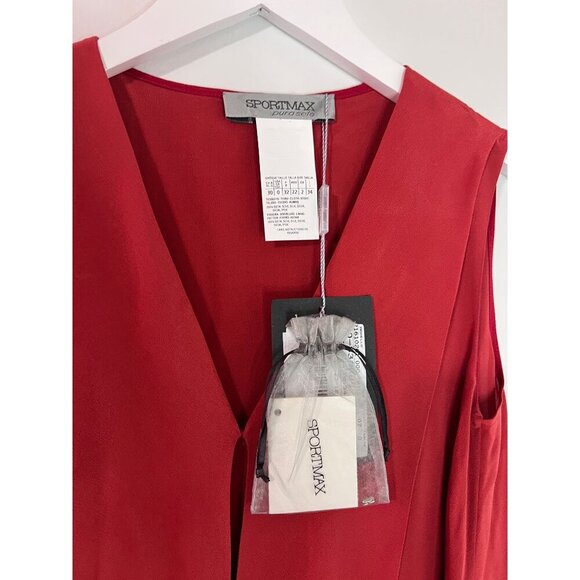 NWT Sportmax Red/Orange Sleeveless 100% Silk Pleated Blouse Size 0 - Picture 4 of 8